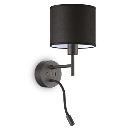 Ideal Lux - LED Flexibilní lampa s monturou SET UP 1xE27/42W + LED/3W/230V CRI 90 USB černá