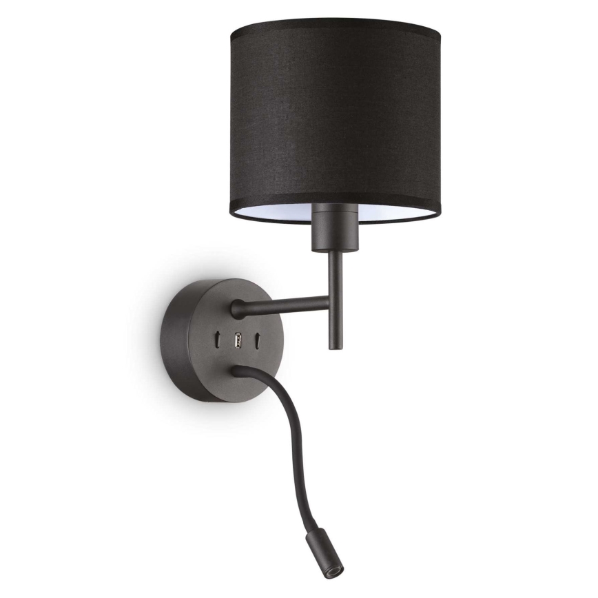 Ideal Lux - LED Flexibilní lampa s monturou SET UP 1xE27/42W + LED/3W/230V CRI 90 USB černá