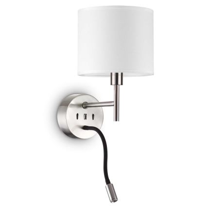 Ideal Lux - LED Flexibilní lampa s monturou SET UP 1xE27/42W + LED/3W/230V CRI 90 USB lesklý chrom
