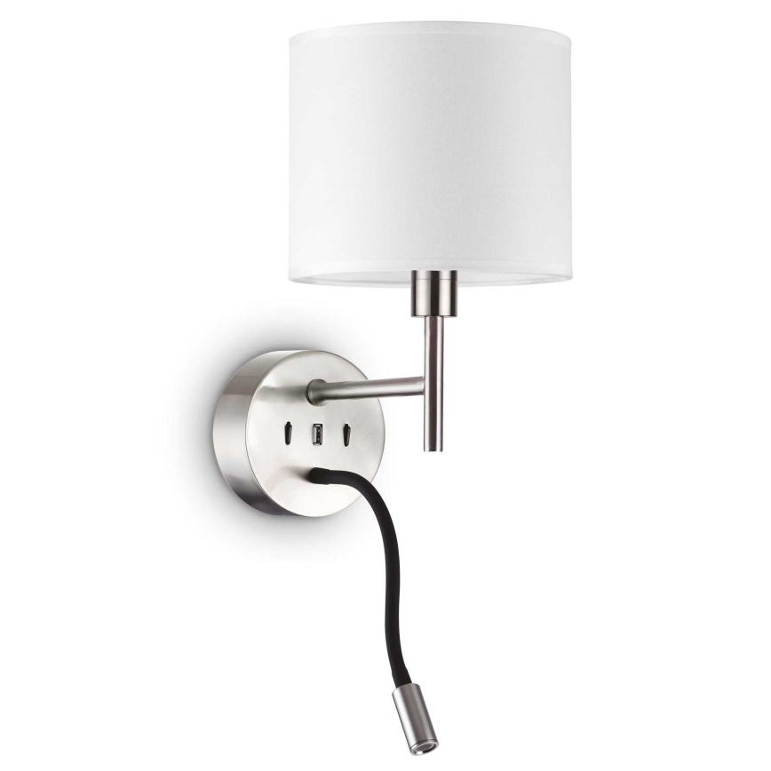 Ideal Lux - LED Flexibilní lampa s monturou SET UP 1xE27/42W + LED/3W/230V CRI 90 USB lesklý chrom