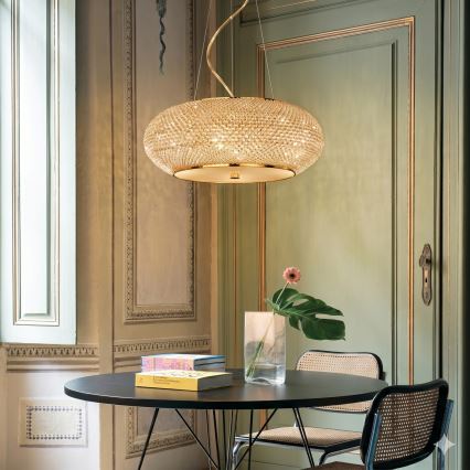 Ideal Lux - LED Křišťálový lustr na lanku PASHA 14xE14/40W/230V pr. 65 cm zlatá