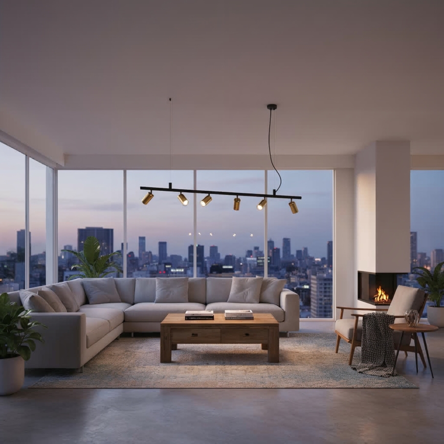 Ideal Lux - LED Lustr na lanku DYNAMITE 6xGU10/7W/230V CRI 90 černá/mosaz