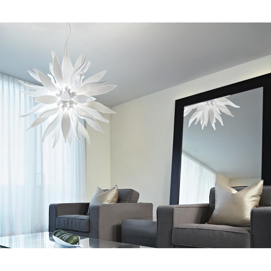 Ideal Lux - LED Lustr na lanku LEAVES 12xG9/3W/230V pr. 80 cm bílá