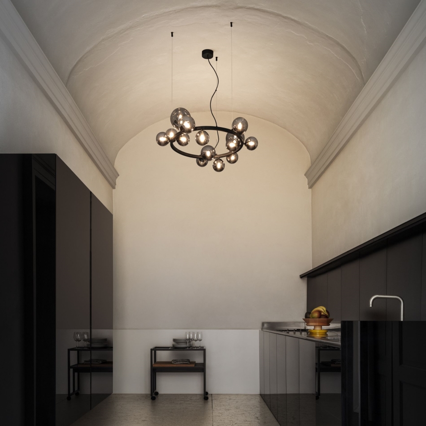 Ideal Lux - LED Lustr na lanku PERLAGE 14xG9/3W/230V pr. 85 cm černá/kouřová