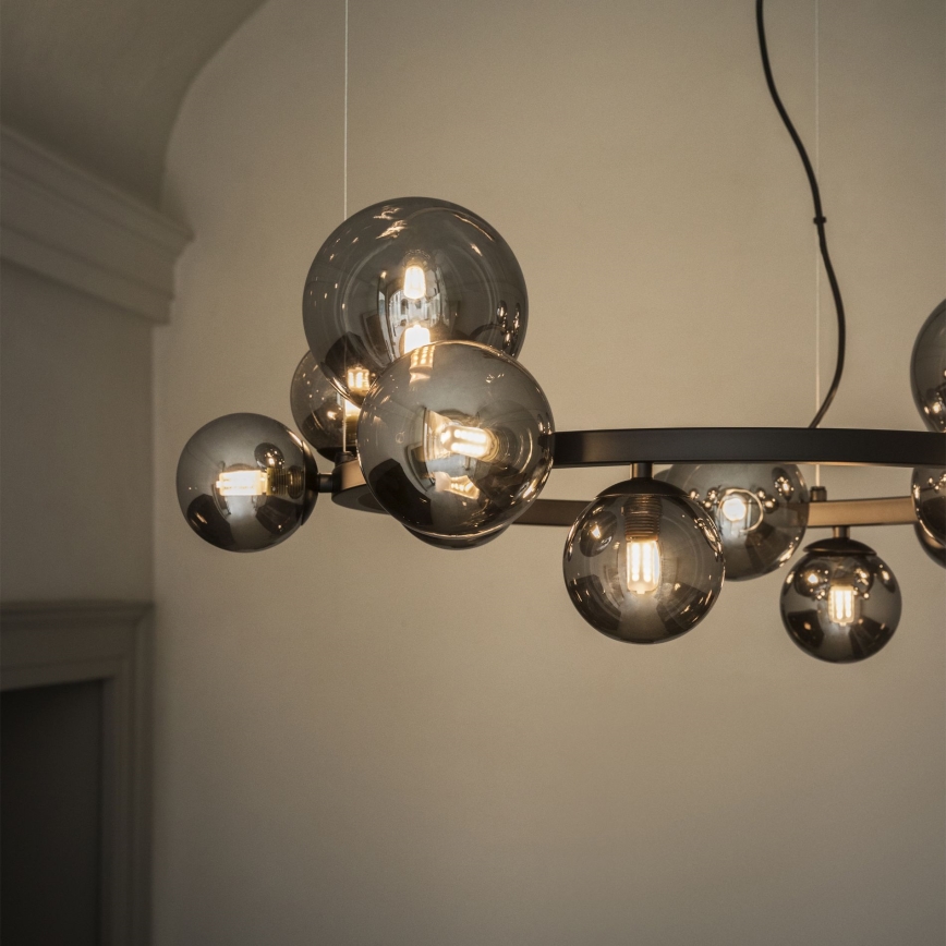 Ideal Lux - LED Lustr na lanku PERLAGE 14xG9/3W/230V pr. 85 cm černá/kouřová