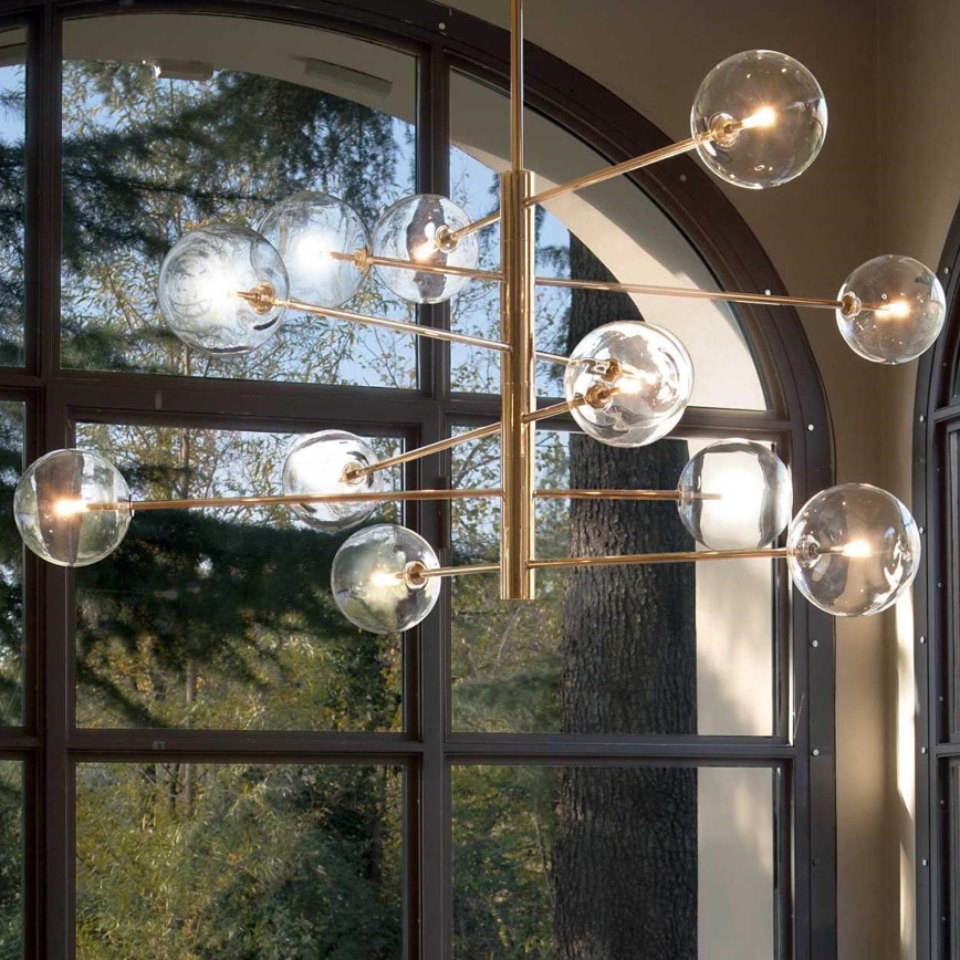 Ideal Lux - LED Lustr na tyči EQUINOXE 12xG4/2W/230V pr. 124 cm mosaz/čirá