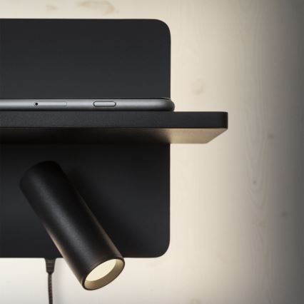 Ideal Lux - LED Nástěnné bodové svítidlo PIANO LED/10W/230V CRI 90 USB černá