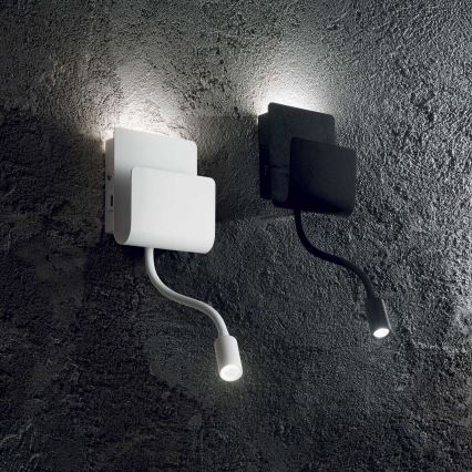 Ideal Lux - LED Nástěnné bodové svítidlo s flexibilní lampičkou PROBE LED/9,5W/230V USB CRI 90 bílá