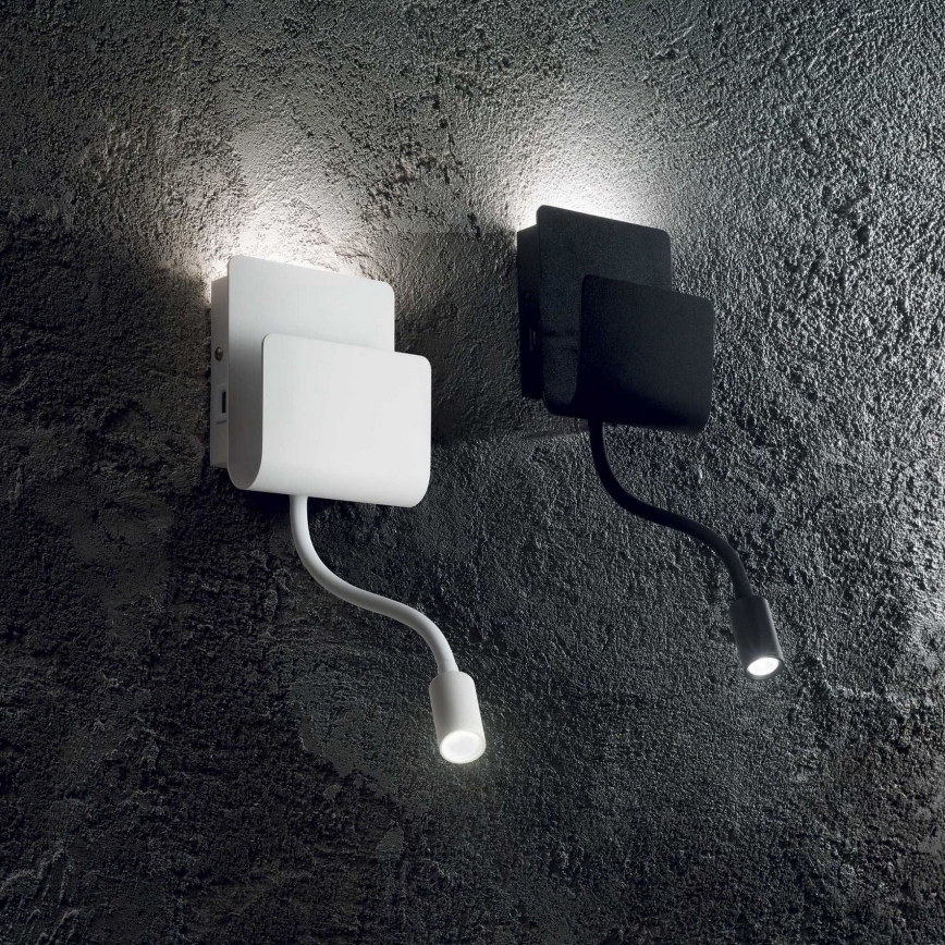 Ideal Lux - LED Nástěnné bodové svítidlo s flexibilní lampičkou PROBE LED/9,5W/230V USB CRI 90 bílá