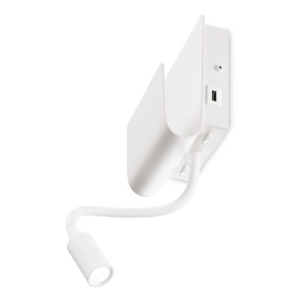 Ideal Lux - LED Nástěnné bodové svítidlo s flexibilní lampičkou PROBE LED/9,5W/230V USB CRI 90 bílá