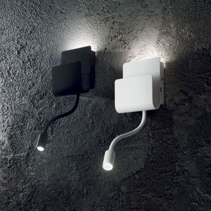 Ideal Lux - LED Nástěnné bodové svítidlo s flexibilní lampičkou PROBE LED/9,5W/230V USB CRI 90 černá