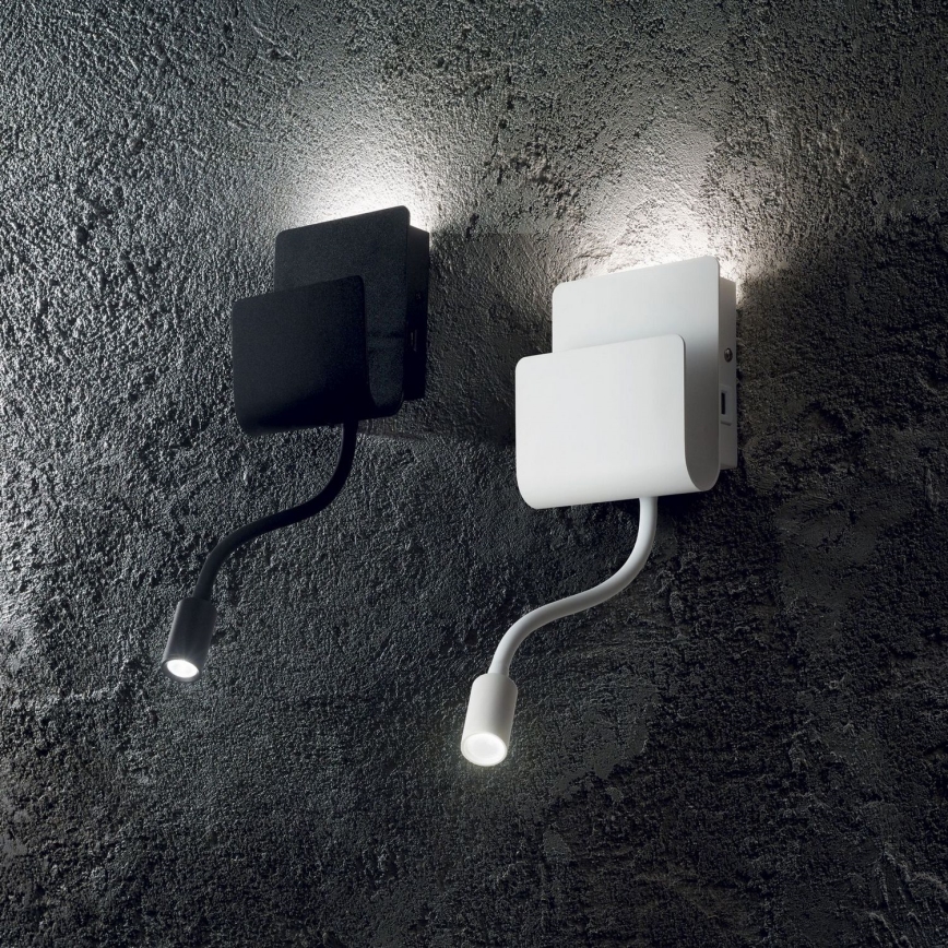 Ideal Lux - LED Nástěnné bodové svítidlo s flexibilní lampičkou PROBE LED/9,5W/230V USB CRI 90 černá