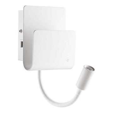 Ideal Lux - LED Nástěnné bodové svítidlo s flexibilní lampičkou PROBE LED/9,5W/230V USB CRI 90 bílá