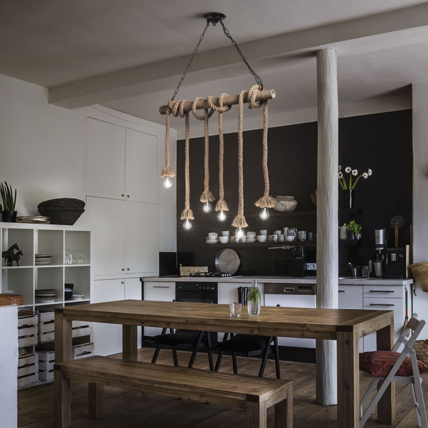 Ideal Lux - Lustr na lanku CANAPA 6xE27/15W/230V hnědá