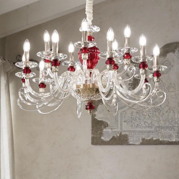 Ideal Lux - Lustr na řetězu BARONET 15xE14/40W/230V pr. 88 cm červená