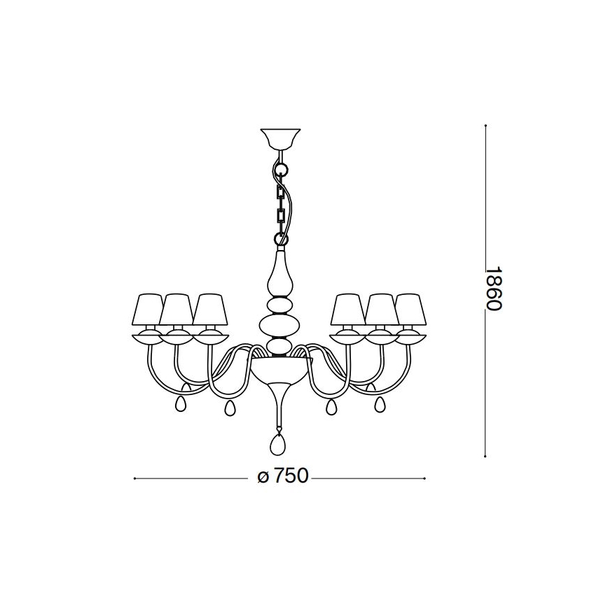 Ideal Lux - Lustr na řetězu BLANCHE 6xE14/4W/230V pr. 75 cm černá