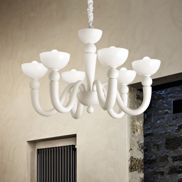Ideal Lux - Lustr na řetězu BON BON 8xE14/28W/230V pr. 95,5 cm bílá