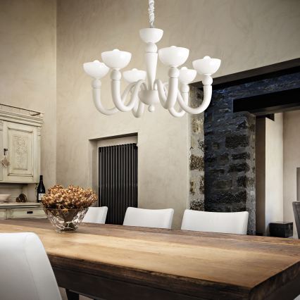 Ideal Lux - Lustr na řetězu BON BON 8xE14/28W/230V pr. 95,5 cm bílá