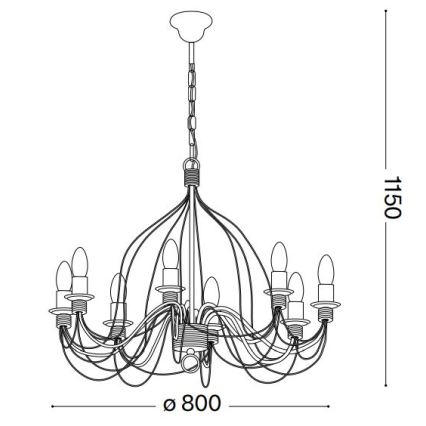 Ideal Lux - Lustr na řetězu CORTE 8xE14/40W/230V pr. 80 cm měď