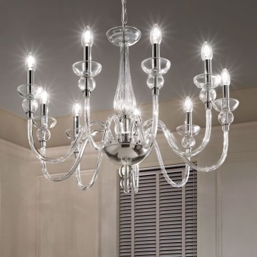 Ideal Lux - Lustr na řetězu DOGE 9xE14/40W/230V pr. 75 cm lesklý chrom