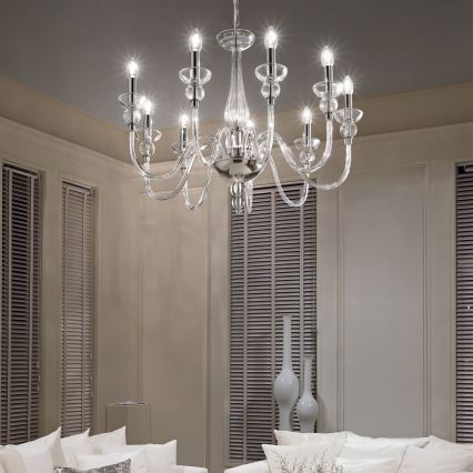 Ideal Lux - Lustr na řetězu DOGE 9xE14/40W/230V pr. 75 cm lesklý chrom