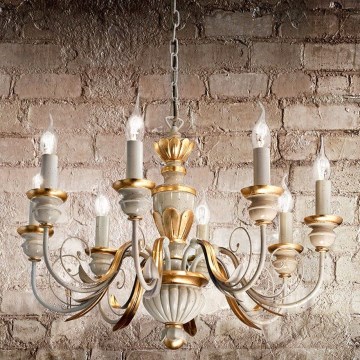 Ideal Lux - Lustr na řetězu FIRENZE 8xE14/40W/230V pr. 64 cm bílá/zlatá