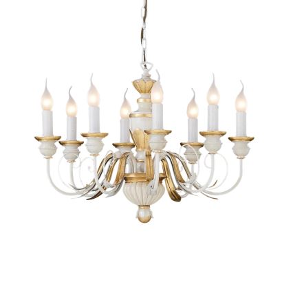 Ideal Lux - Lustr na řetězu FIRENZE 8xE14/40W/230V pr. 64 cm bílá/zlatá