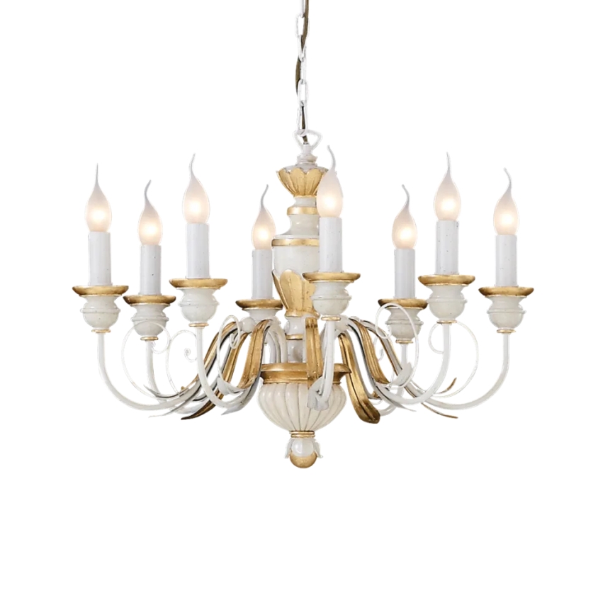 Ideal Lux - Lustr na řetězu FIRENZE 8xE14/40W/230V pr. 64 cm bílá/zlatá