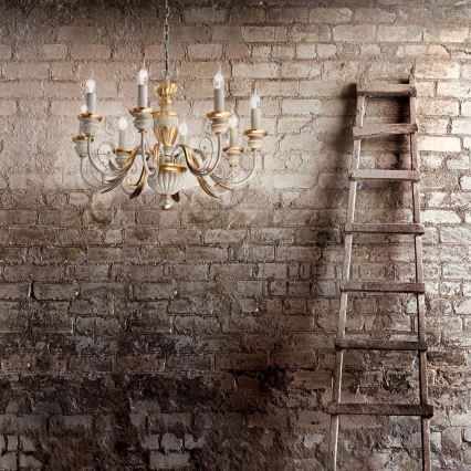 Ideal Lux - Lustr na řetězu FIRENZE 8xE14/40W/230V pr. 64 cm bílá/zlatá