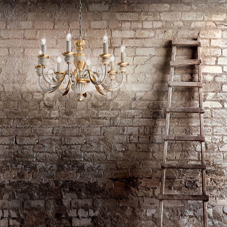 Ideal Lux - Lustr na řetězu FIRENZE 8xE14/40W/230V pr. 64 cm bílá/zlatá