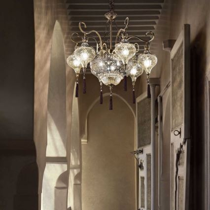 Ideal Lux - Lustr na řetězu HAREM 9xE27/60W/230V pr. 75 cm mosaz