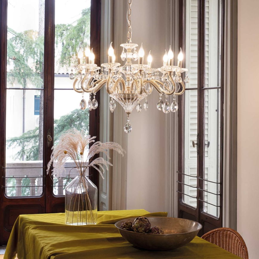 Ideal Lux - Křišťálový lustr na řetězu NEGRESCO 10xE14/28W/230V pr. 85 cm zlatá