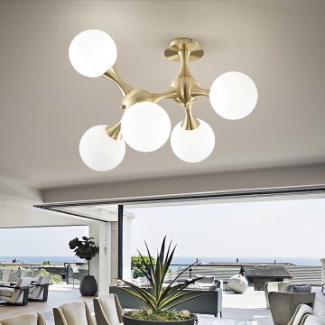 Ideal Lux - Přisazený lustr NODI 5xE14/28W/230V 50x55 cm mosaz/bílá