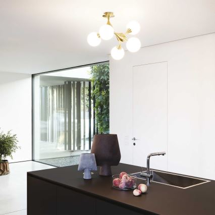 Ideal Lux - Přisazený lustr NODI 5xE14/28W/230V 50x55 cm mosaz/bílá