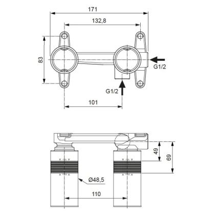 Ideal Standard A1313NU - Montážní těleso pro umyvadlovou podomítkovou baterii BUILT-IN modrá