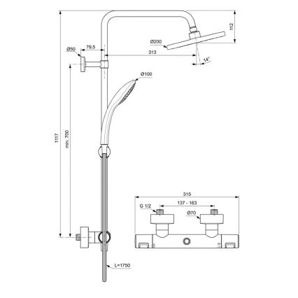 Ideal Standard A7545XG - Sprchová sada s termostatickou baterií CERATHERM T25 matná černá