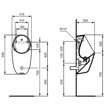 Ideal Standard E253701 - Pisoár I.LIFE zadní přívod, zadní odpad keramika/bílá