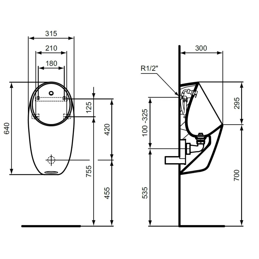 Ideal Standard E253701 - Pisoár I.LIFE zadní přívod, zadní odpad keramika/bílá