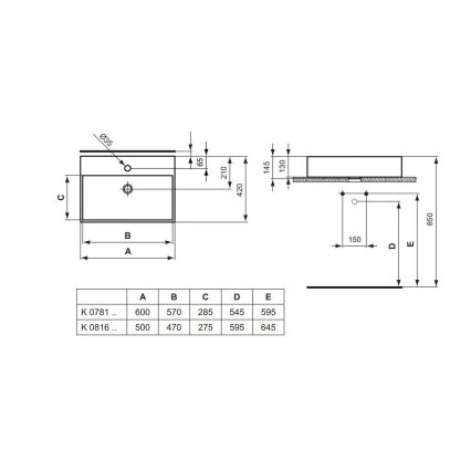 Ideal Standard K081601 - Umyvadlo na desku STRADA 50x42 cm keramika/bílá