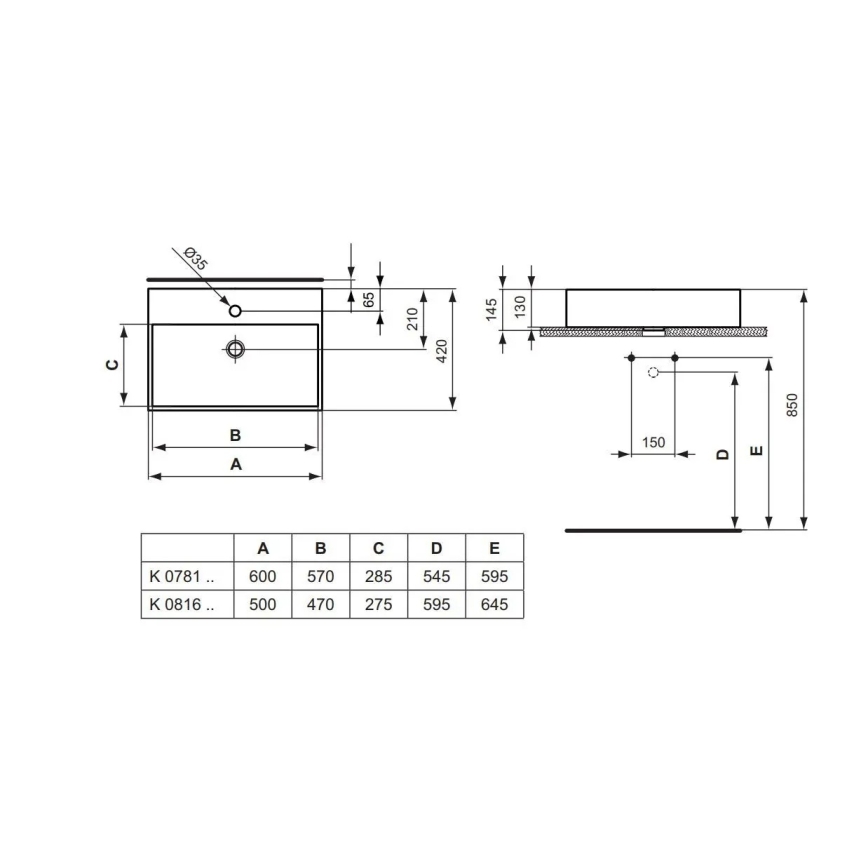 Ideal Standard K081601 - Umyvadlo na desku STRADA 50x42 cm keramika/bílá