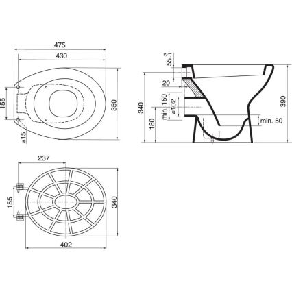Ideal Standard VV612000 - Plastová mřížka k výlevce 34x40,2 cm šedá