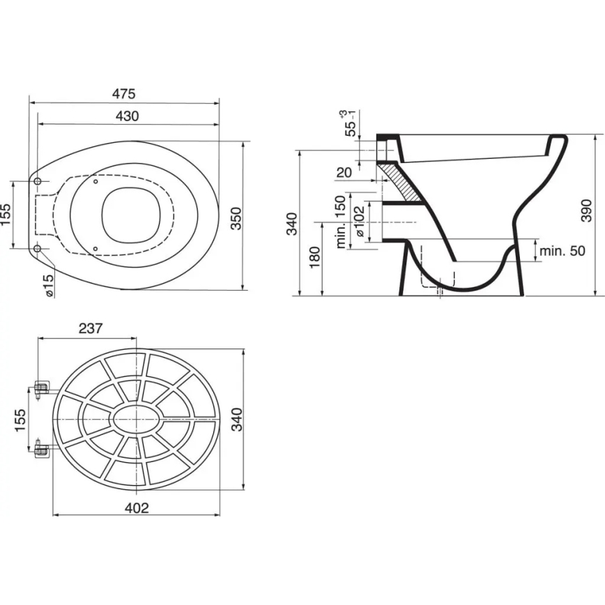 Ideal Standard VV612000 - Plastová mřížka k výlevce 34x40,2 cm šedá