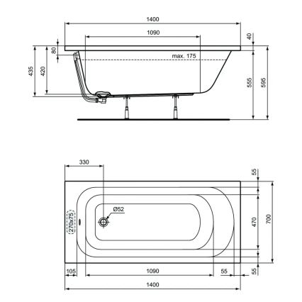 Ideal Standard W004201 - Vana SIMPLICITY 150x70 cm akrylát/bílá
