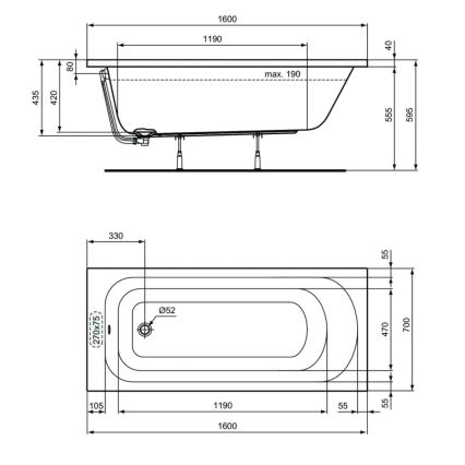 Ideal Standard W004301 - Vana SIMPLICITY 160x70 cm akrylát/bílá