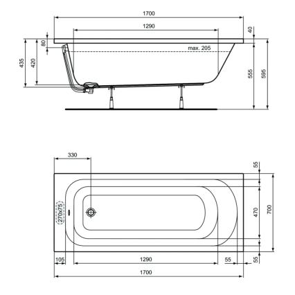 Ideal Standard W004401 - Vana SIMPLICITY 170x70 cm akrylát/bílá