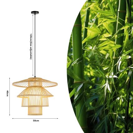 Lustr na lanku PINCHOS 1xE27/40W/230V pr. 50 cm bambus