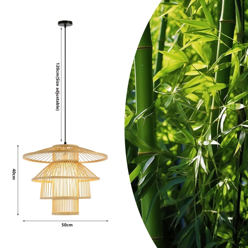 Lustr na lanku PINCHOS 1xE27/40W/230V pr. 50 cm bambus