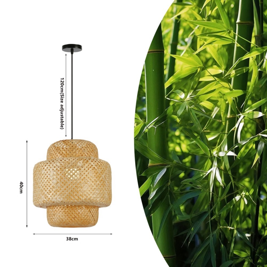 Lustr na lanku HILO 1xE27/40W/230V pr. 38 cm bambus