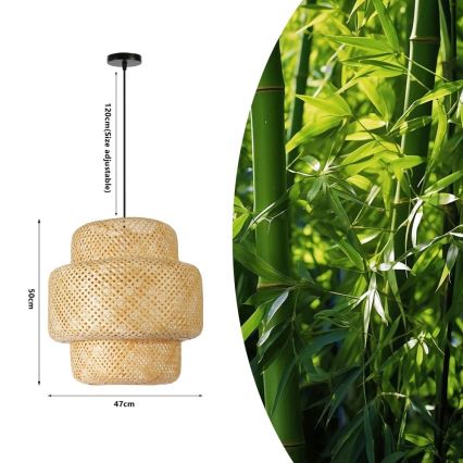 Lustr na lanku HILO 1xE27/40W/230V pr. 47 cm bambus