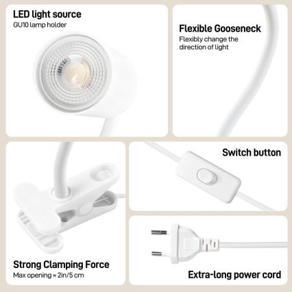 Flexibilní lampa s klipem PUNTO 1xGU10/9W/230V bílá